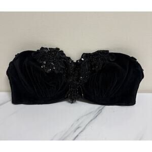 Vintage Contempo Casuals Womens Black Velvet Strapless Bustier Top Small